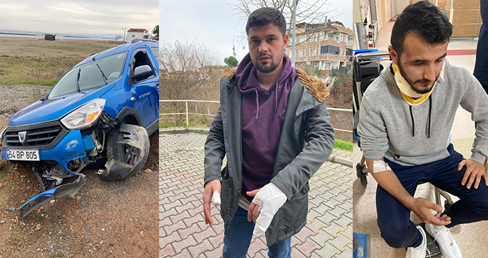 Karasu Aziziyespor futbolcularının bulunduğu araç yan yattı: 6 futbolcu yaralı
