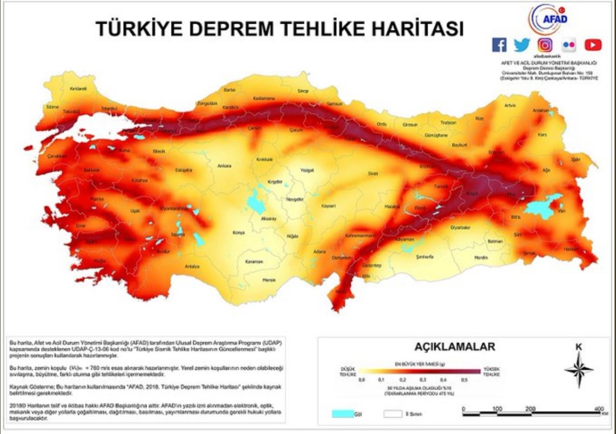 Türkiye Deprem Tehlike Haritası Yayınlandı