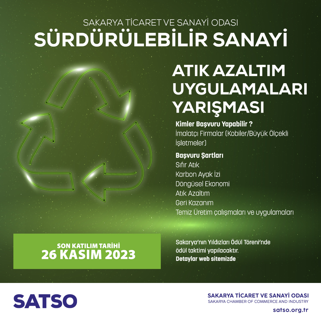 SATSO “Sürdürülebilir Sanayi İçin Atık Azaltım Uygulamaları Ödülü” Başvuruları Başladı