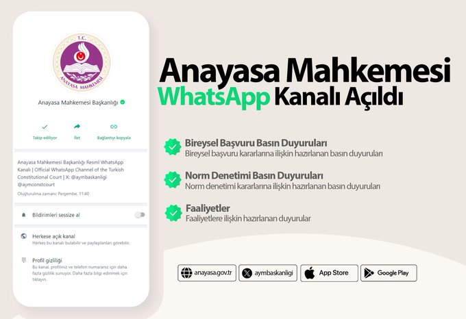 Anayasa Mahkemesi WhatsApp Kanalı Açıldı 